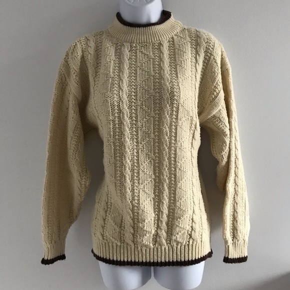 Jeff Laurent Cream and Brown Knitted Winter Sweater Vintage 90’s Y2K - Picture 4 of 16
